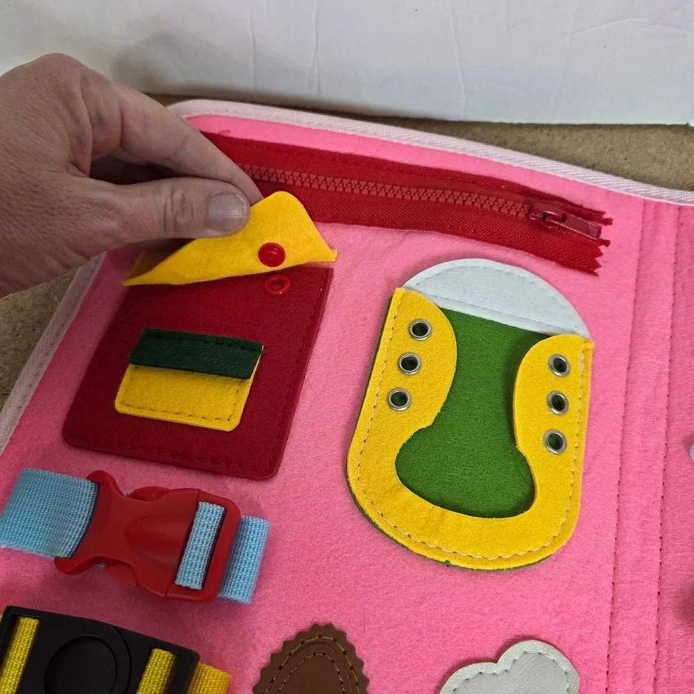 Pink Felt Montessori Busy Board Toddler Sensory Toy Alphabet Rainbow Briefcase